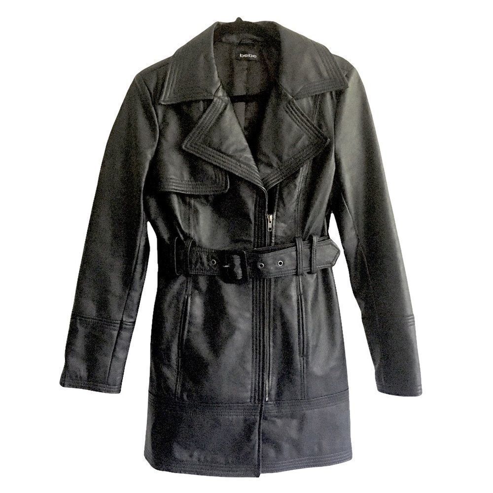 BEBE Leather Trench Coat Black M